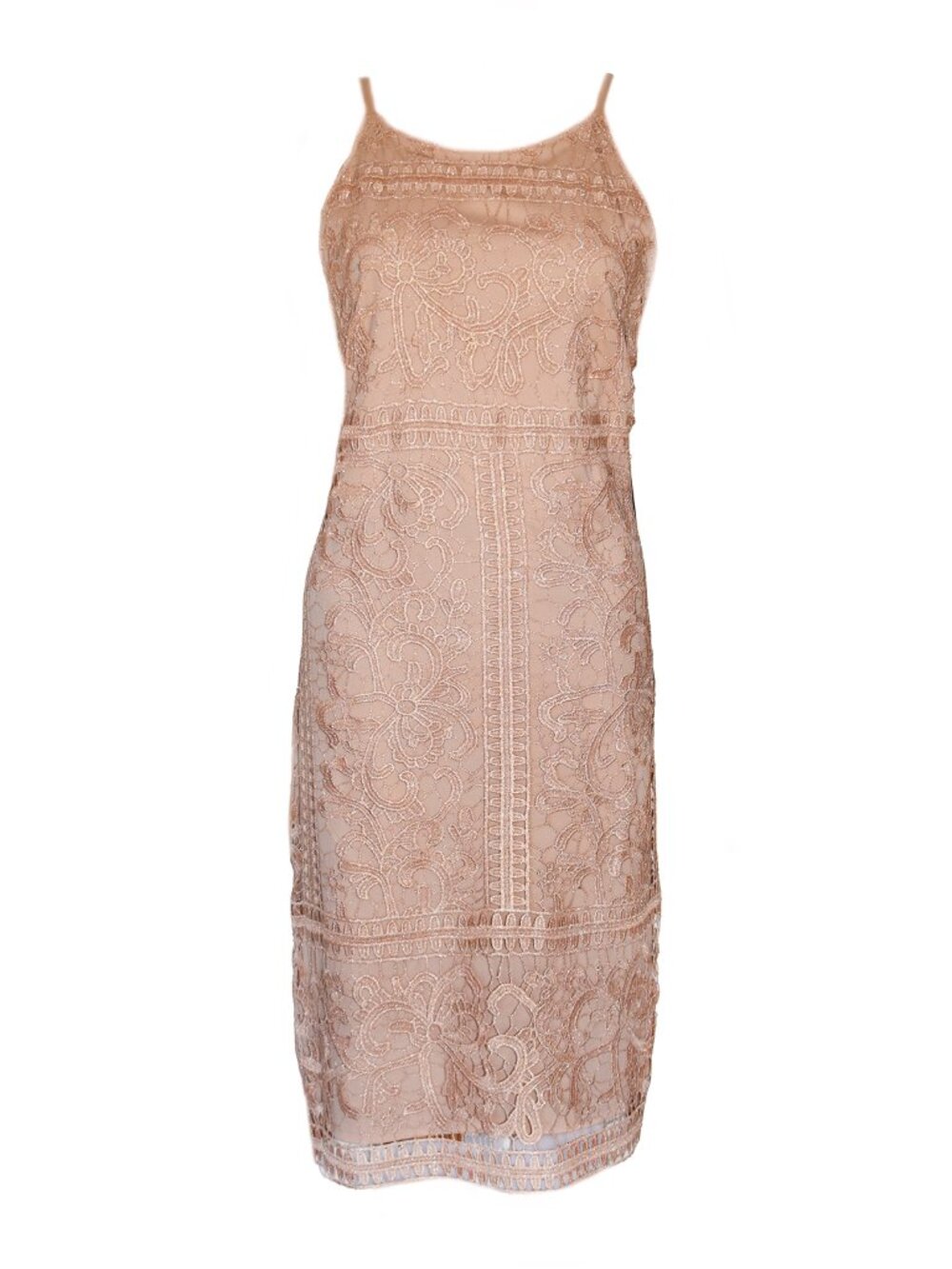 Marina Dress Guipure Lace Sexy Bodycon Sleeveless Frock, Peach, Size 14 NEW - Picture 2 of 6